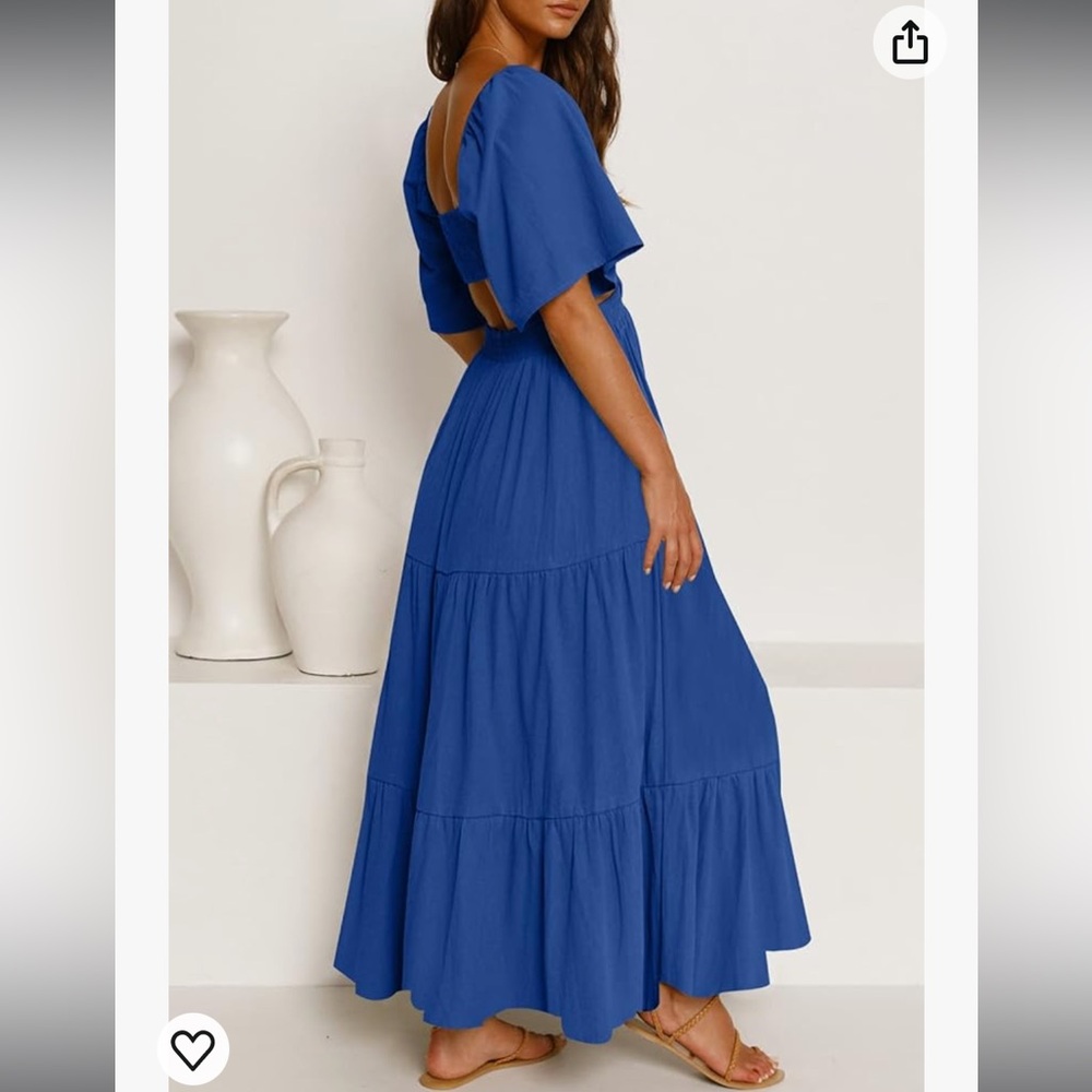 LEANI Blue Cutout Maxi Dress Short Sleeve Casual Party Dress Small Royal Blue - Picture 2 of 4